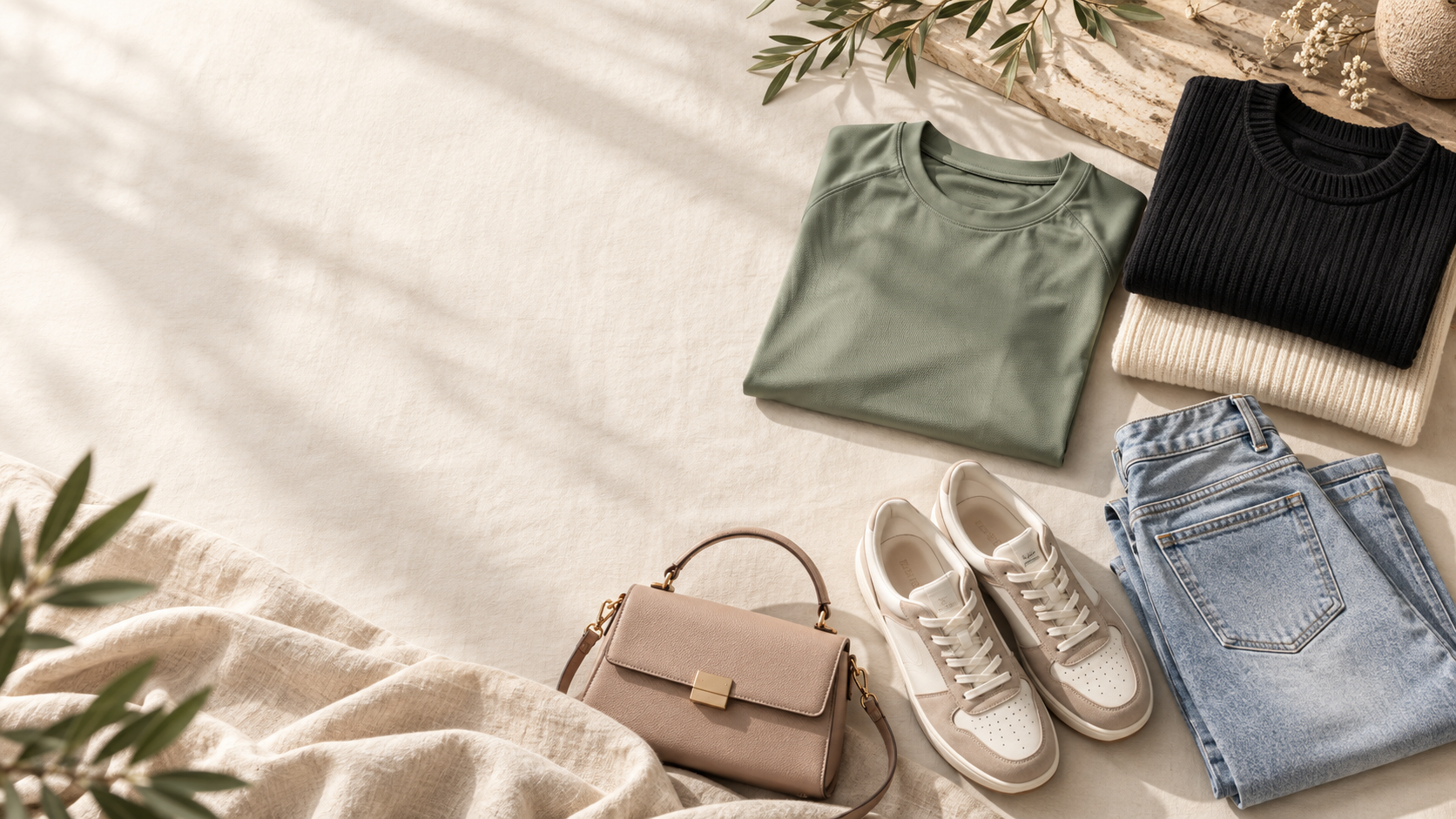 Curated neutral fashion pieces